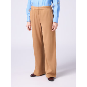 Oltre - Pantaloni palazzo effetto scamosciato - Beige