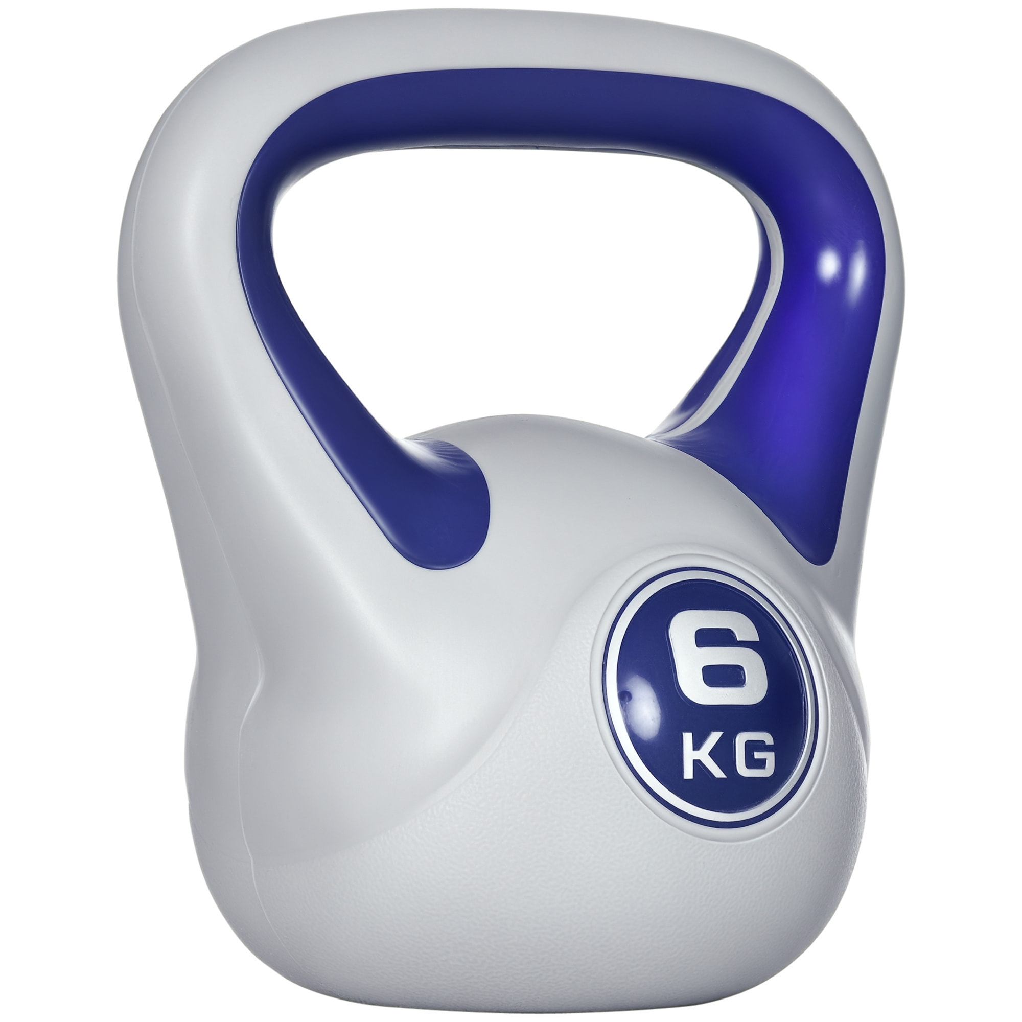 Pesa Rusa 6 kg, Kettlebell Revestimiento de PU y Relleno de Arena, con Mango Ancho y Base Plana, para Entrenamiento Culturismo, en Casa, Gimnasio, 20x13x22 cm, Violeta y Gris