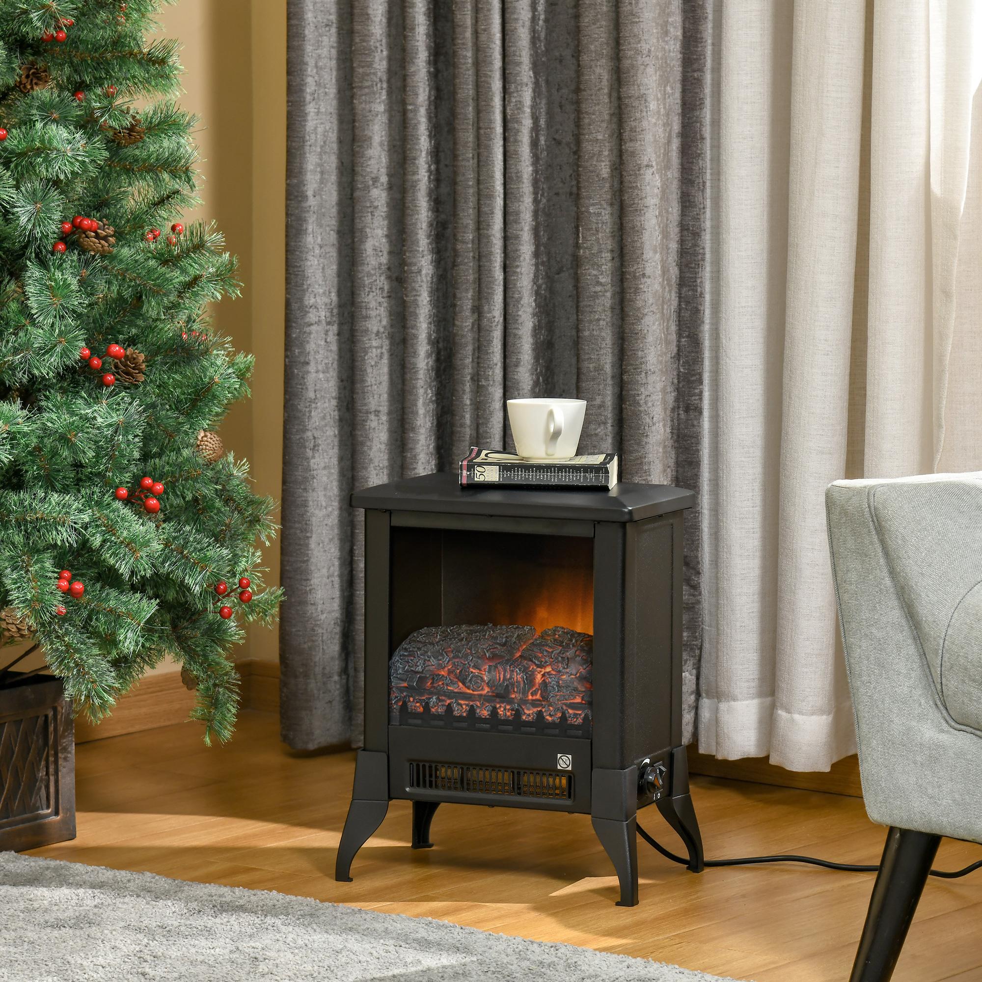 HOMCOM Chimenea Eléctrica Portátil 1800-2000W con Llama Simulada Termostato Ajustable y Protección Sobrecalentamiento para Salas de hasta 30 m² 37x22,8x45,8 cm Negro