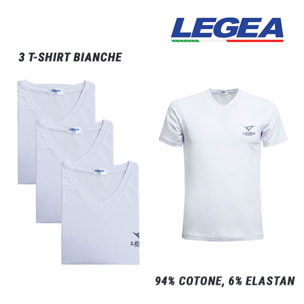 3 T-Shirt Uomo LEGEA Cotone Bielastico Art. 850 Scollo V Bianco