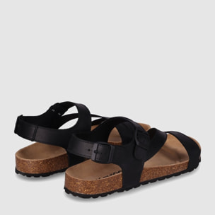 Sandalias de Piel - Negro - Tacón: Bajo