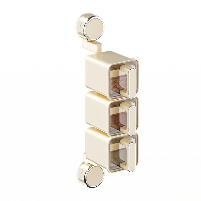Organizzatore trasparente per spezie da cucina montato a parete con ventose, maniglie ergonomiche con corpo rotante a 180°, 3 scomparti