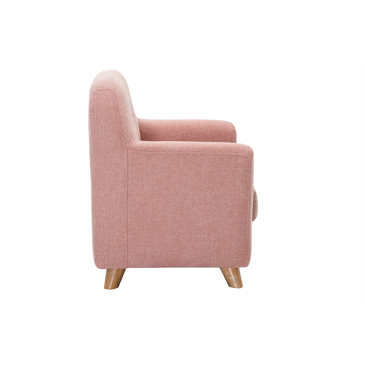 Fauteuil enfant scandinave en tissu effet velours texturé rose et bois clair NORKID