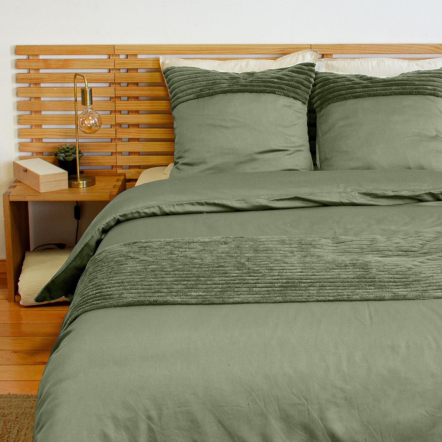 Parure housse de couette unie 100% polyester - figue