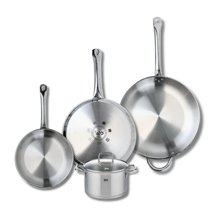 Ensemble de 3 Poêles de cuisson 24, 28 et 32 cm et 1 faitout 16 cm Elo Profi Citrin