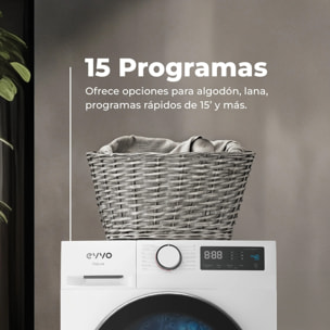 EVVO Lavadora Nature 9 9 kg, 1350 rpm, Clase A, motor inverter, tambor ePROTECT, vapor Steam Wash, 15 programas, 15’ rápido, blanco