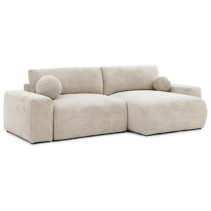 Constance - Canapé d'angle réversible 4 places convertible avec coffre en velours texturé - Beige