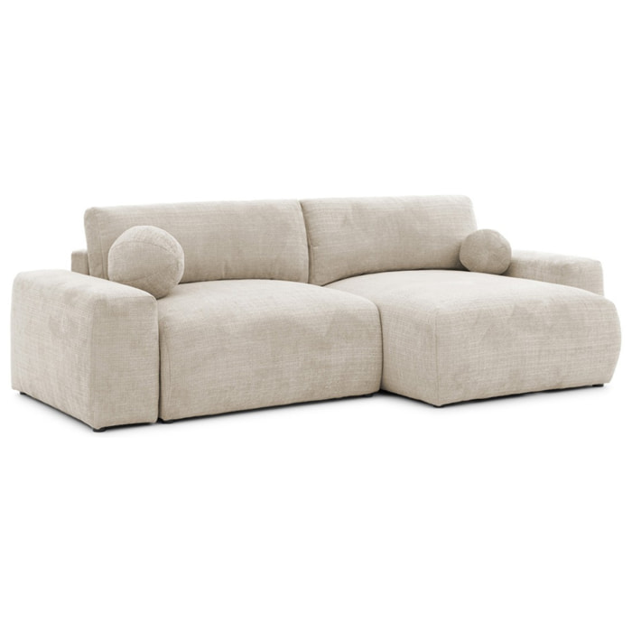 Constance - Canapé d'angle réversible 4 places convertible avec coffre en velours texturé - Beige
