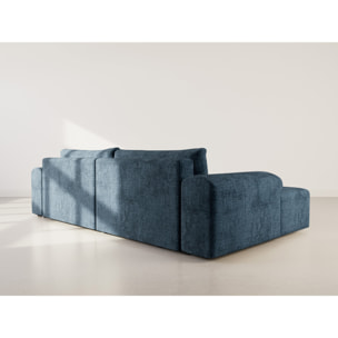 Rebecca - canapé d'angle gauche 4 places convertible avec coffre en velours texturé - Bleu