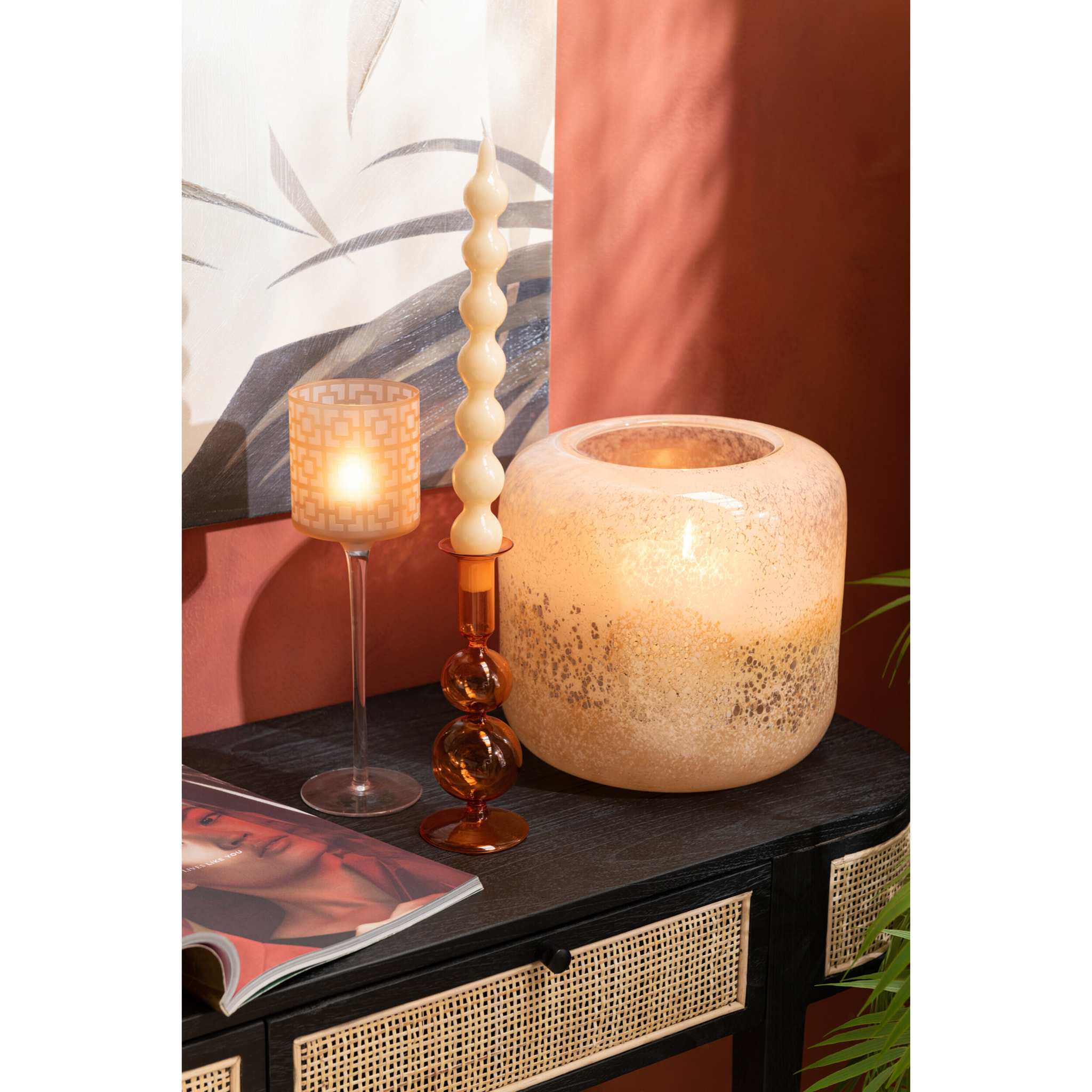 J-Line photophore Sur Pied - verre - beige - small