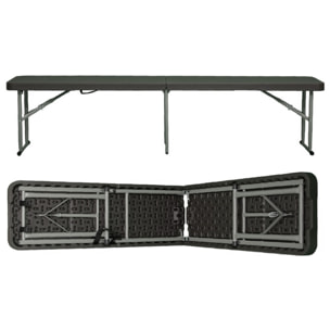 Mesa plegable multifuncional 180x74x74cm y banco plegable 183x30x43cm, con asas para facilitar su desplazamiento, efecto ratán