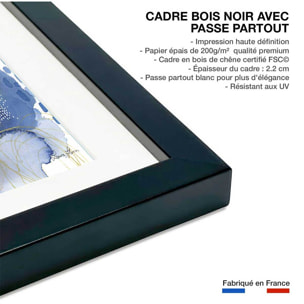 Affiche Bonheur bleu Affiche + cadre en bois - Noir