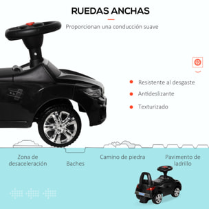 Coche Correpasillos para Niños de 18-36 Meses Andador Correpasillos con Faros Música Bocina Volante Espacio de Almacenaje y Asa para Empujar 63,5x28x36 cm Negro