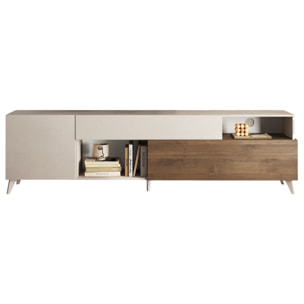 Estelle - meuble tv - 2 portes et 1 tiroir - 241 cm - Marron / Blanc