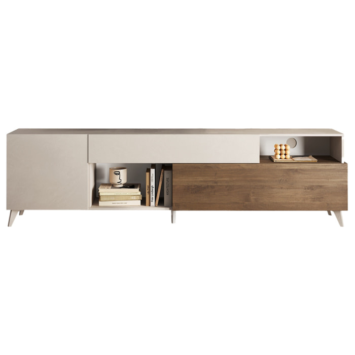 Estelle - meuble tv - 2 portes et 1 tiroir - 241 cm - Marron / Blanc