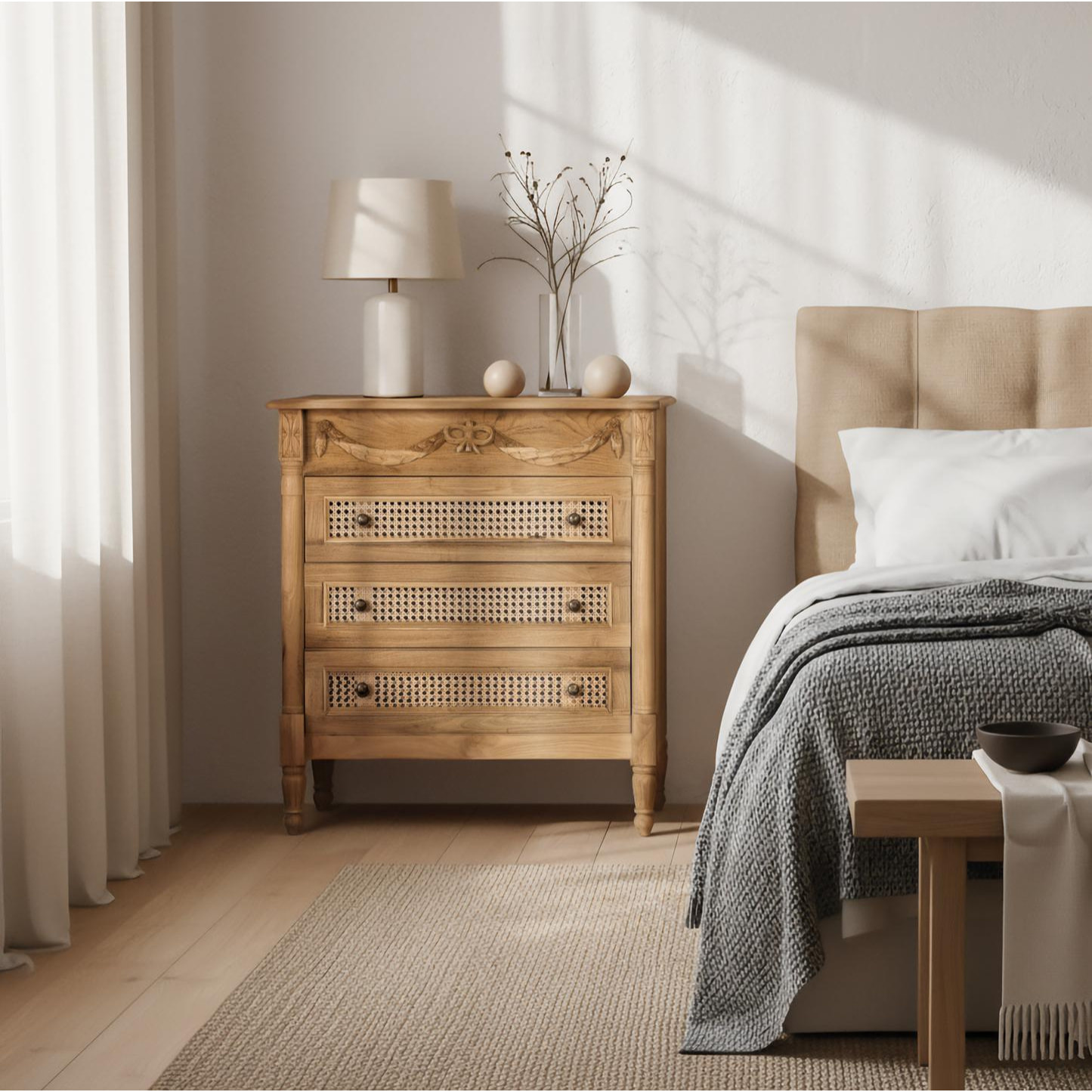 Commode en bois de teck 80 cm style rustique contemporain