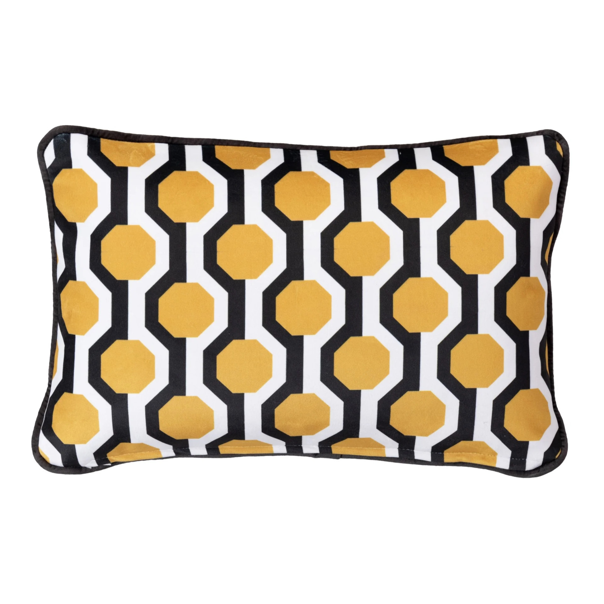 Cojin Velvet Bulldog Geometrico Negro Amarillo 45x13x30 Cm