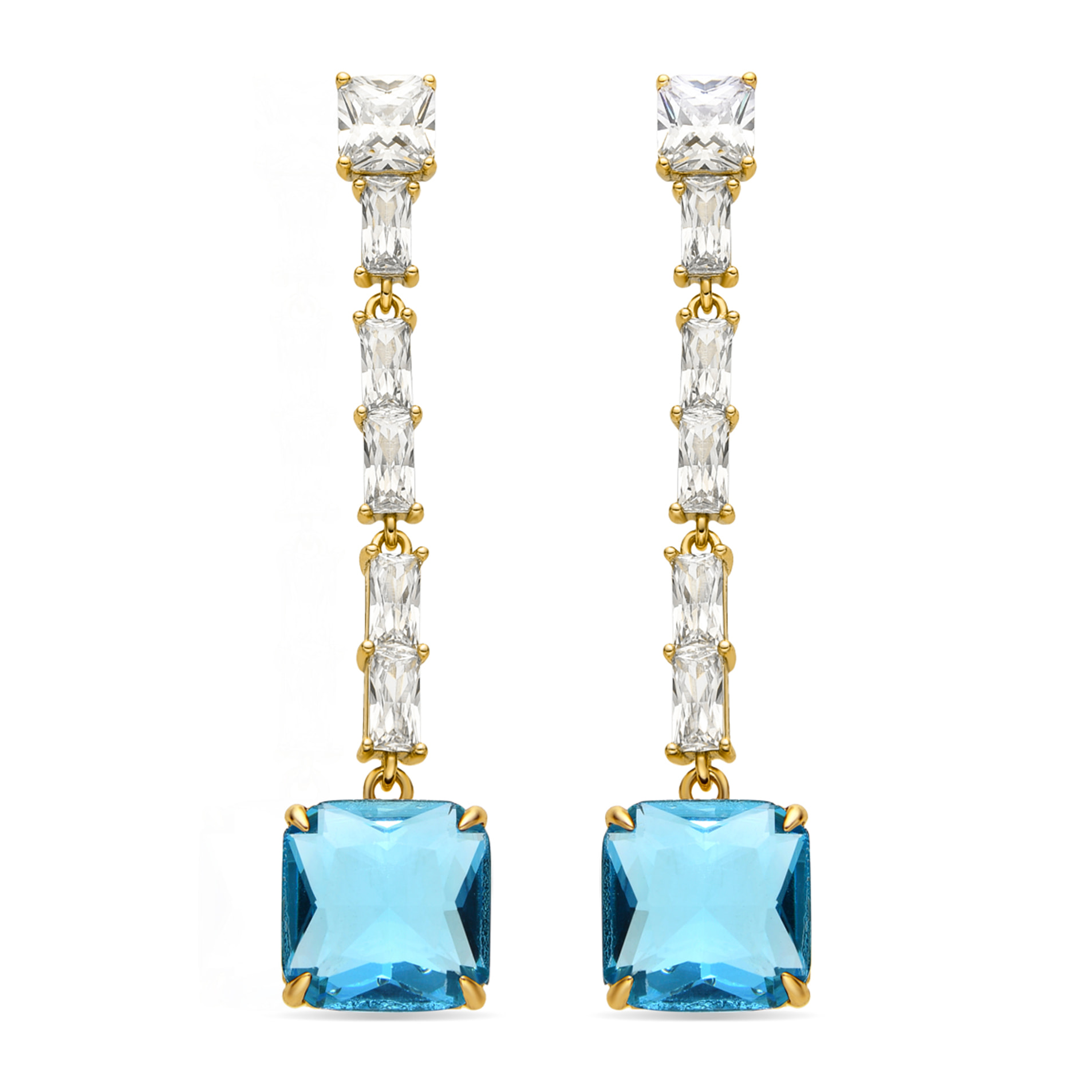 Pendientes con Circonita Aguamarina acabado oro 18k
