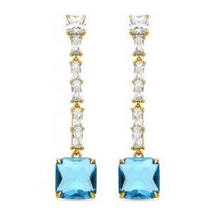 Pendientes con Circonita Aguamarina acabado oro 18k