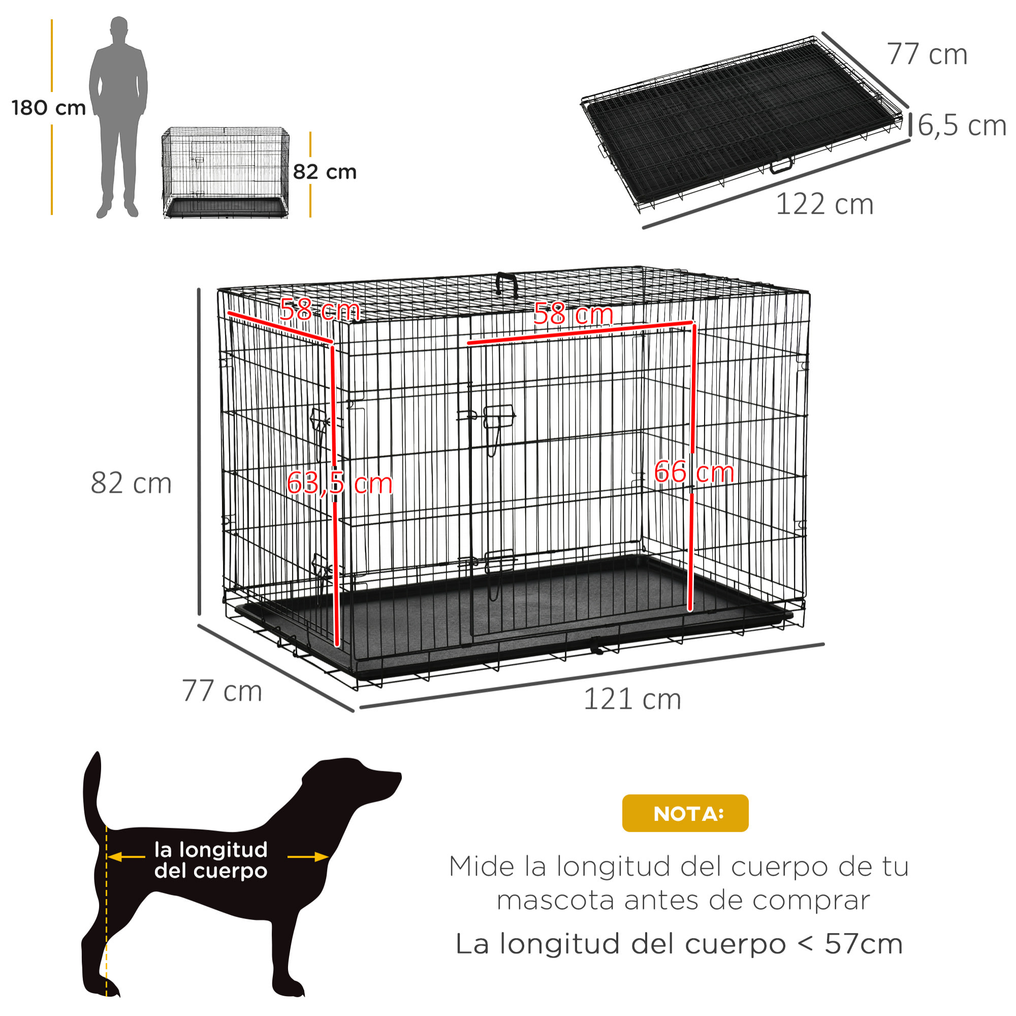 Transportin Perros de Alambre Hierro 122x77x82 cm Negro