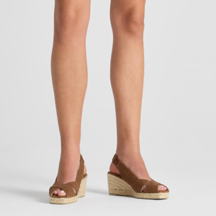 Alpargata destalonada Diana cuña de yute estilo peep toe en algodón orgánico lavado