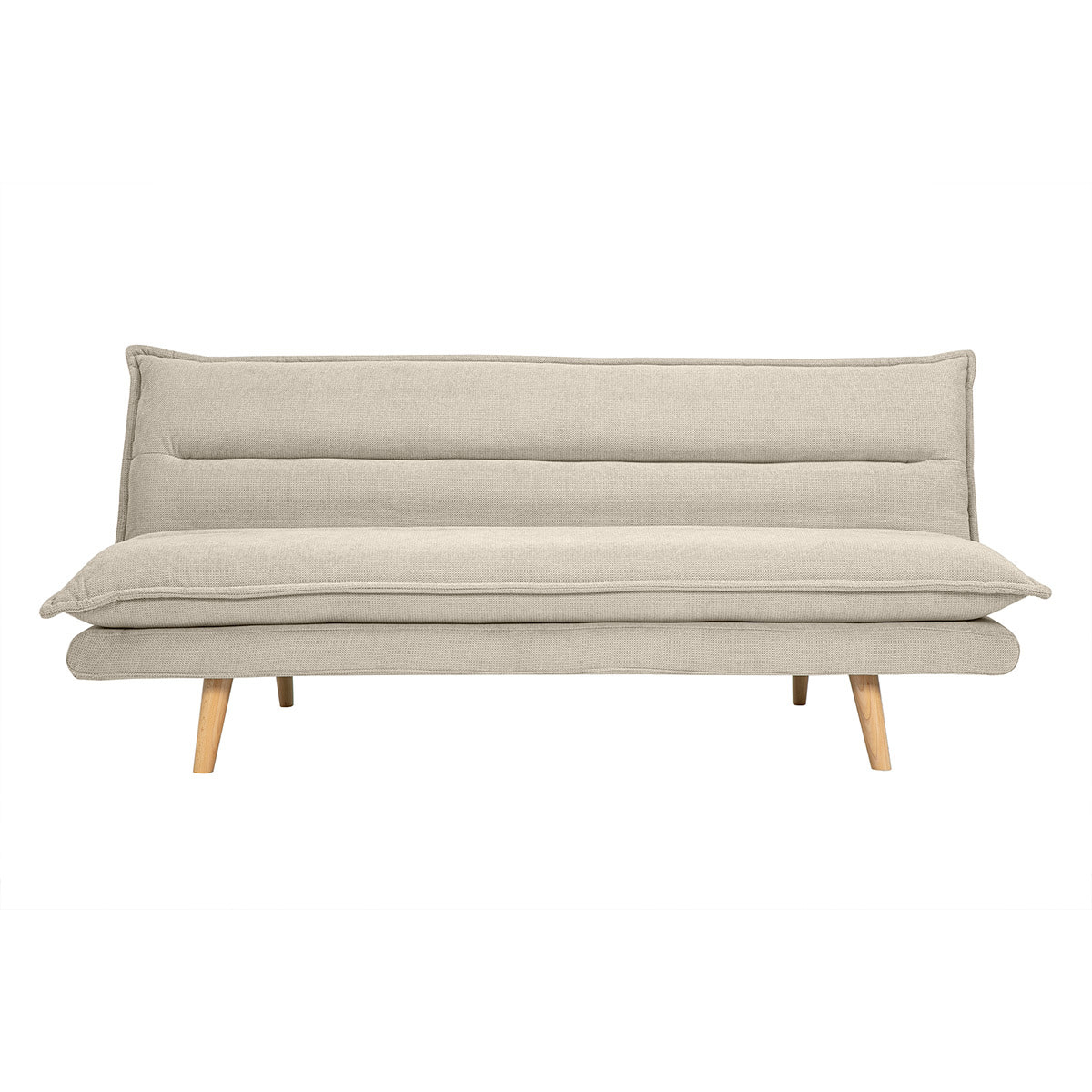 Canapé convertible 3 places en tissu chenille beige et bois clair BINGO