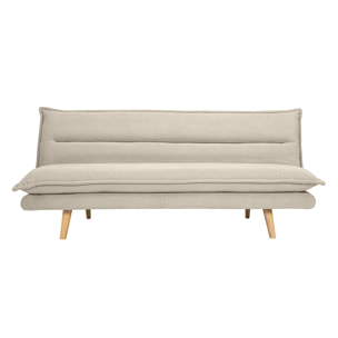 Canapé convertible 3 places en tissu chenille beige et bois clair BINGO