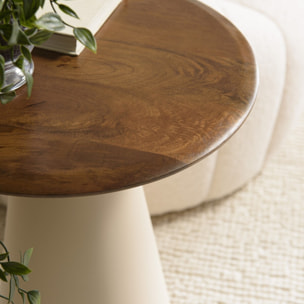 JAMES - Table d'appoint 40x40cm plateau en manguier pied métal ivoire JAMES
