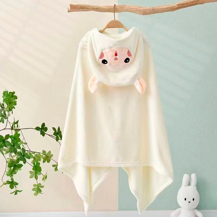 Bata manta infantil con capucha diseño ovejita blanca. 70x140 cm.