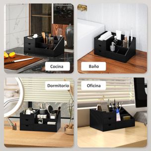 Organizador de Escritorio de Bambú Organizador de Mesa con 2 Cajones 6 Compartimentos y Estante para Oficina Hogar 33x20,5x15,5 cm Negro