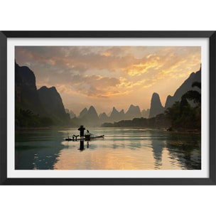 Affiche paysage baie d' halong Affiche + cadre en bois - Noir