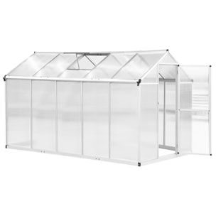 Serre de jardin aluminium polycarbonate 5,5 m² dim. 3,03L x 1,83l x 1,95H m fondation lucarne porte loquet