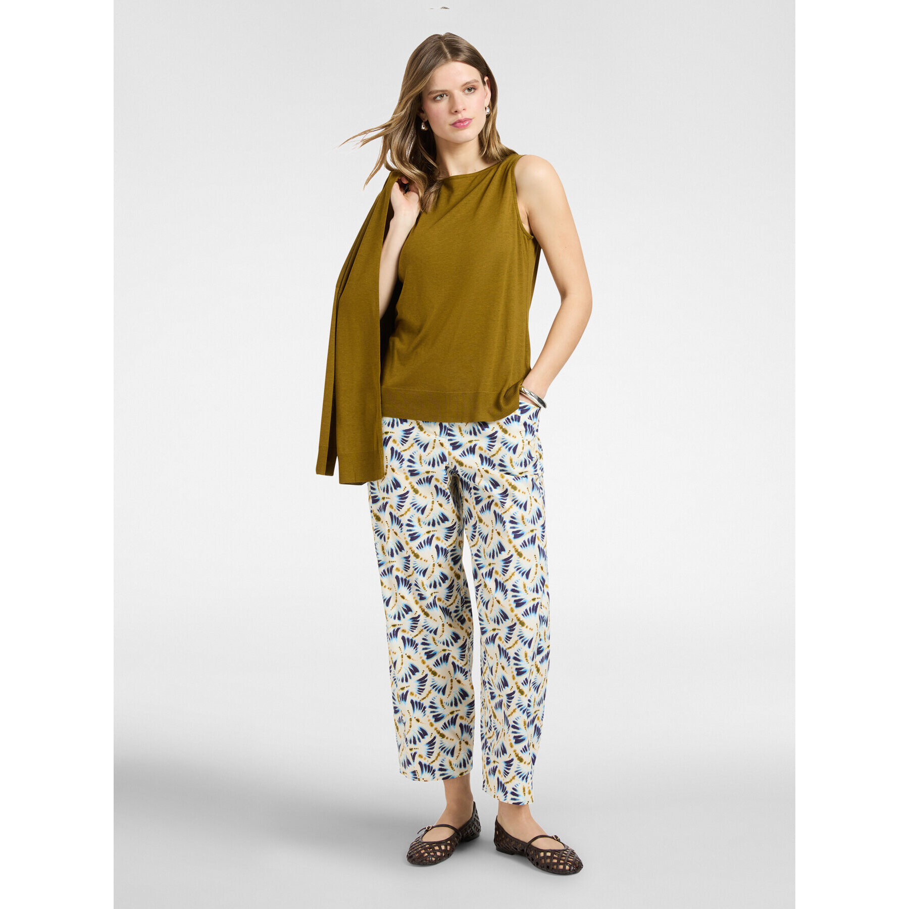 Elena Mirò - Top con scollo barchetta - Verde militare