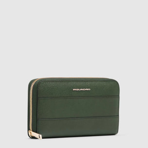 Piquadro Portafogli grande con zip, 4 soffietti, porta monete, porta carte di credito, protezione RFID