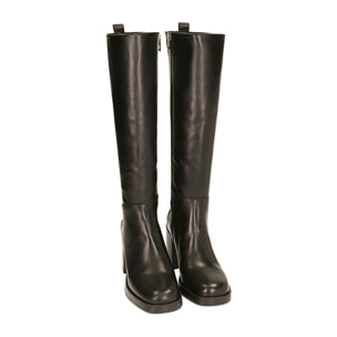 Botas de piel elástica negra, tacón de 8 cm.