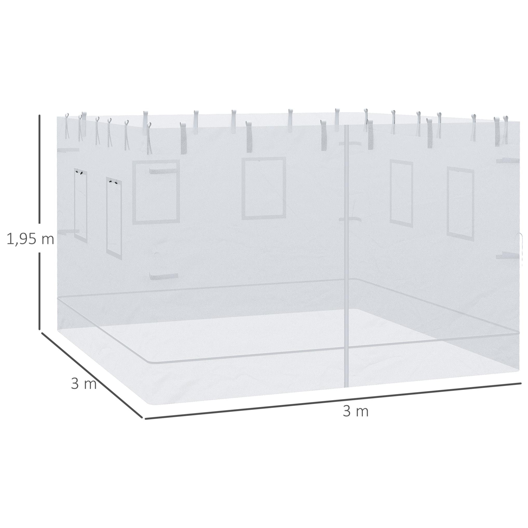 4 Paredes Laterales para Carpa 300x195 cm Mosquitera para Cenador con 6 Ventanas Enrollable Puerta con Cremallera y Bolsa de Transporte Blanco