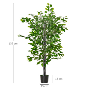 Planta Ficus Artificial 135 cm en Maceta con 756 Hojas Planta Sintética Realista para Interior y Exterior Planta Artificial Decorativa para Hogar Salón Oficina Verde