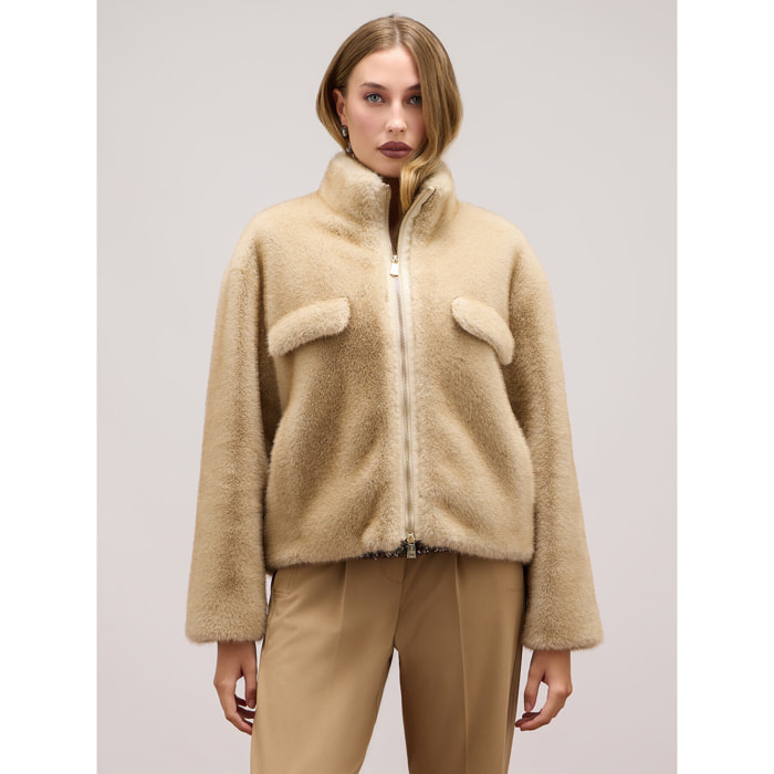 Oltre - Giubbotto bomber peluche - Beige