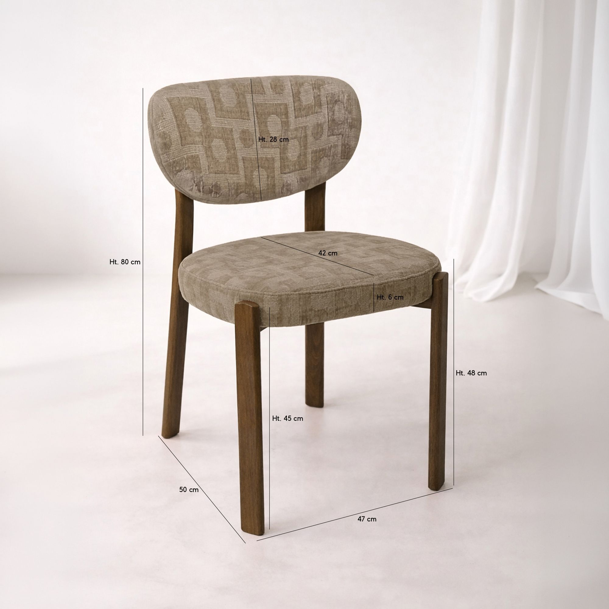 Lot de 2 chaises de table en tissu et bois taupes SUZIE