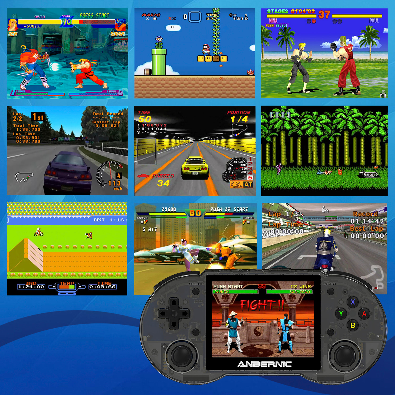 Console emulatore multipiattaforma RG353P. IPS da 3,5"; Quad Core da 1,8 GHz, 16 GB+128 GB. Android 11 + Linux. WiFi. +22.000 giochi.