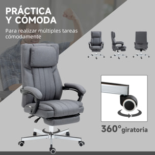 Silla de Oficina Giratoria con 6 Puntos de Masaje Vibratorio Silla de Escritorio Reclinable con Altura Ajustable Control Remoto Respaldo Alto y Reposacabezas 65x61x105-113 cm Gris