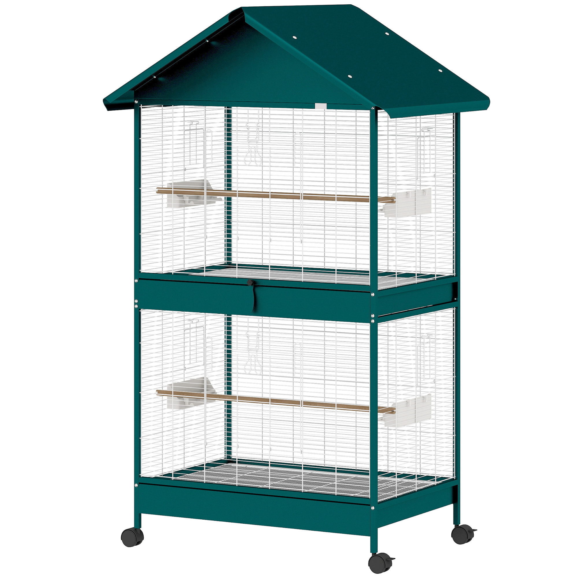 Cage à oiseaux mobile - volière grande taille - séparateur amovible - métal - 94x70x158 cm - vert