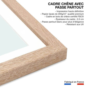 Affiche enfant tortue verte  Affiche + cadre en bois - Chêne
