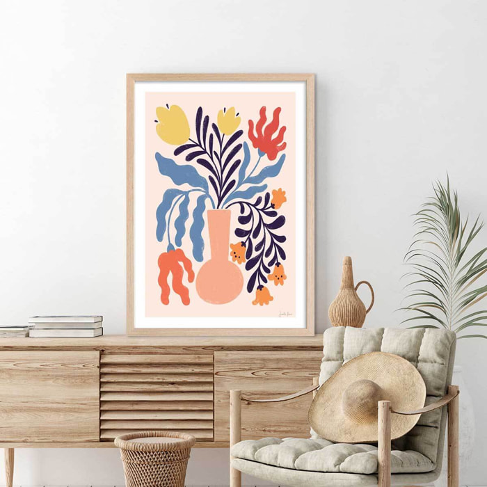 Poster julie fleurs Affiche + cadre en bois - Chêne