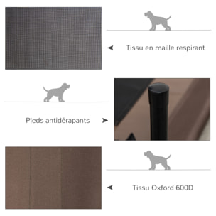 Lit pour chien chat sur pieds tissu oxford textilène micro-perforé 76L x 61l x 18H cm marron noir