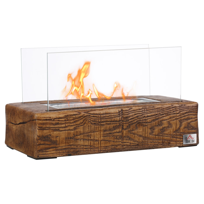 Cheminée portable à poser bioéthanol avec réservoir 0,15 L couverture 18 m² - design bûche de bois - dim. 33L x 16l x 18H cm