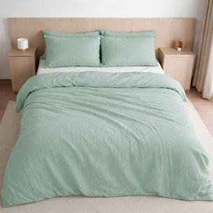 Housse de couette 100% gaze de coton lavé vert givrée