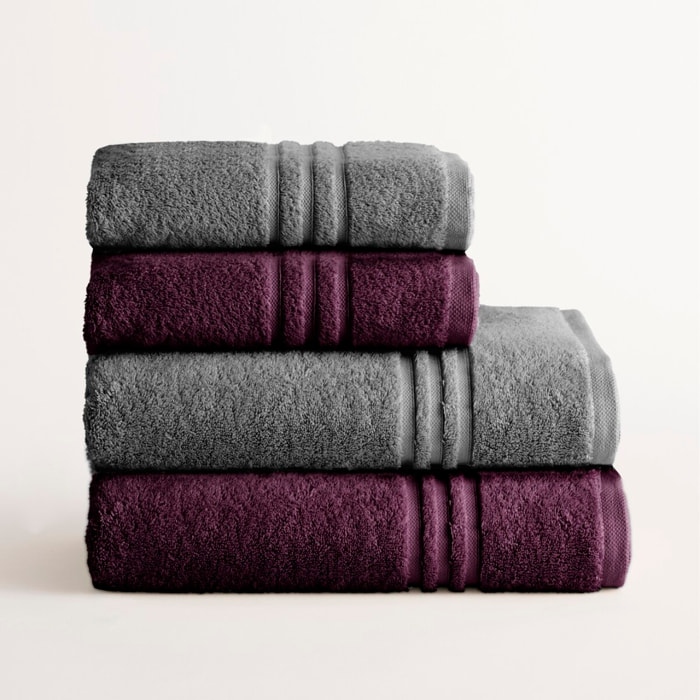 Set 2 toallas ducha + 2 toallas lavabo violet-gris premium