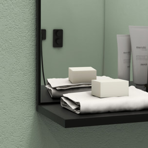 Miroir mural salle de bain - étagères - MDF noir bambou verni