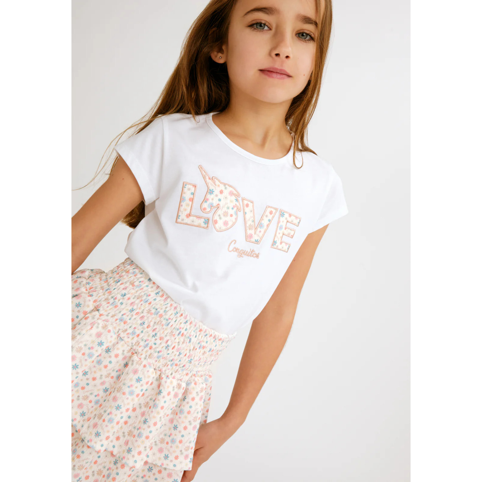Camiseta de Niña Estampado Unicornio Blanco